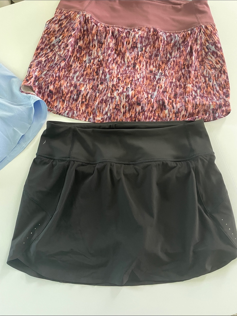Like new 3 Athleta Run with it 14’ Skorts – Light Blue, Black & Mauve Multi - Picture 6 of 11